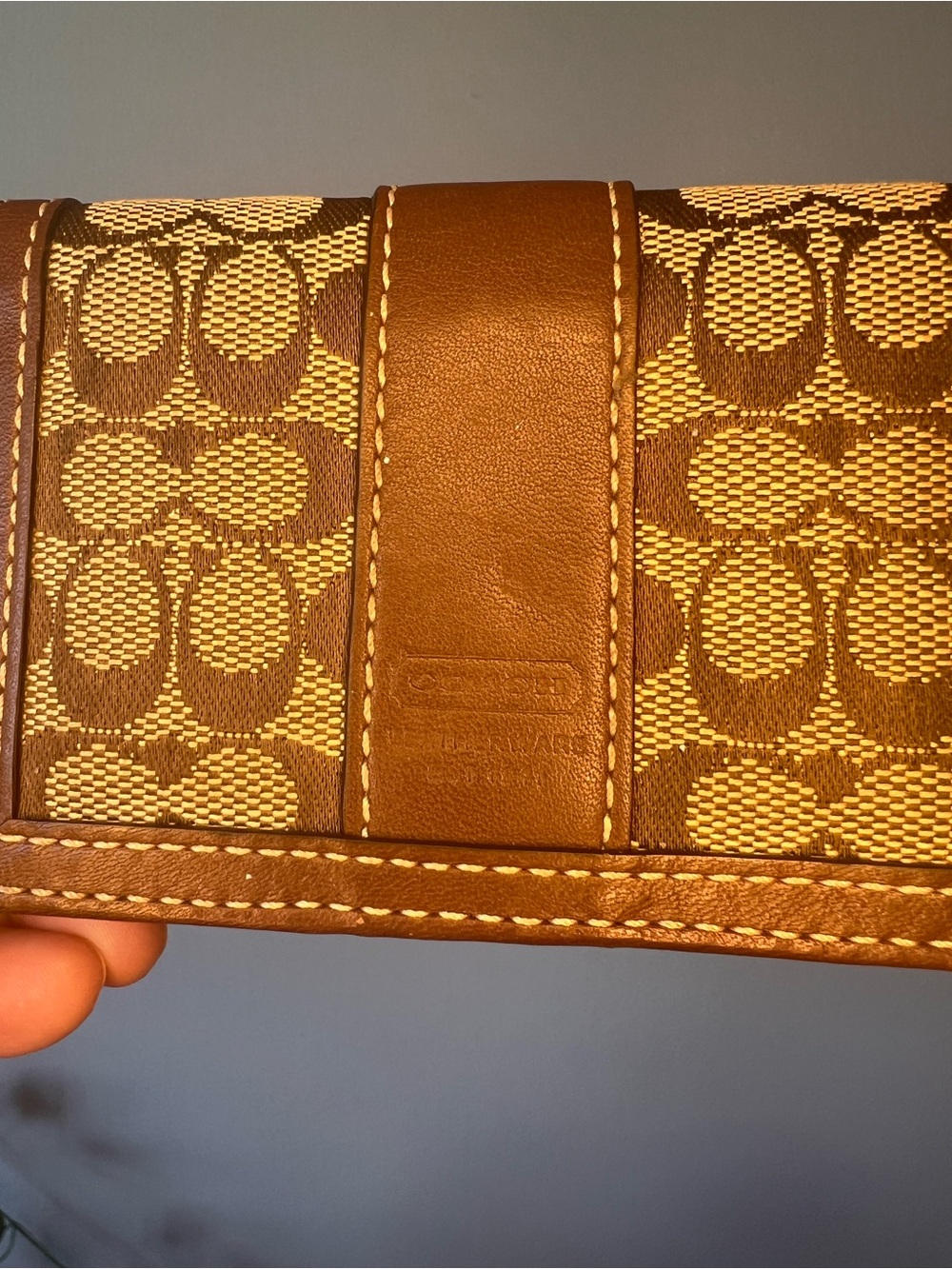 Coach Brown Signature Canvas Wallet with Leather Trim